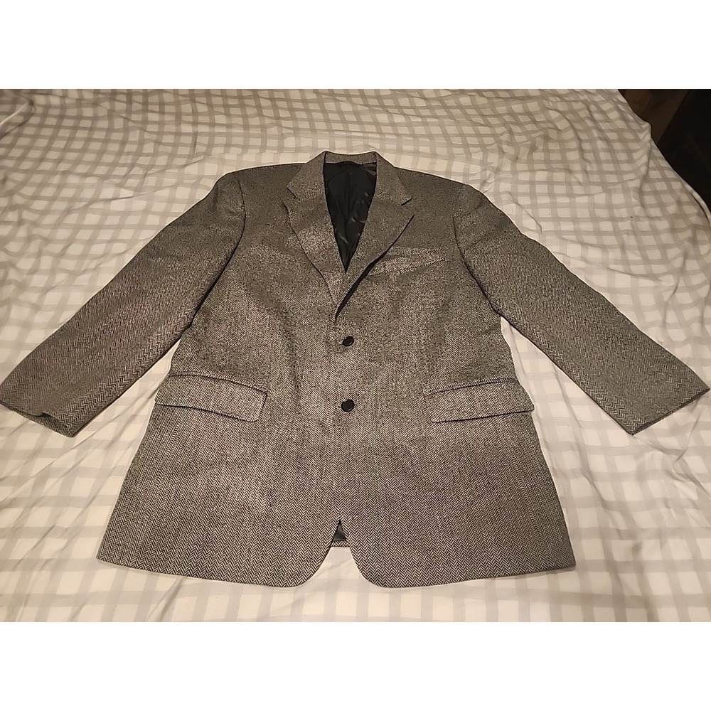 Brooks Brothers Blazer Men 44R Black Gray Herringbone Wool Sport Coat Jacket